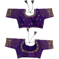 Pujia Mills Women's Readymade Bridal Embroidery Blouse Multi Coding maggam Work moti Work Indian Ethnic Designer Stitched Readymade Saree Half Sleeve Purple Blouse for Women for Saree Lehenga Choli