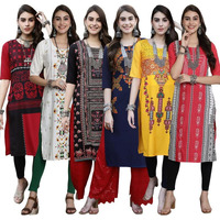 Pinkmint Printed Kurti for Women's Timeless Tradition Kurtis with a Classic Touch (Pack of 6)