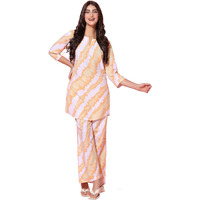 TOPLOT Co-ord Kurta Set for Women Printed Straight Kurta with Plazzo (Plazzo-Pair-5137-Orange-XXL)