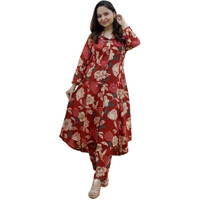 Leriya Fashion Rayon Ethnic Co Ord Set for Women Kurta Set for Women | 2 Piece Kurta Set | Kurta with Pant for Women (Large, Maroon) LF-W1840&TR897