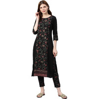 ZIYAA Women Crepe Floral Straight Kurta (ZIKUCR2831-XL) Black