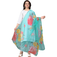 KEMZA Women's Multicolor Floral Printed Organza Dupatta (Sky Blue)