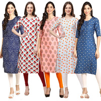 Pinkmint Women's Crepe Digital Print Straight Kurta (Pack of 5) [S-366-342-368-334-353-XXL]