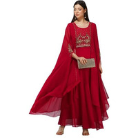 Ziva Fashion Women's Georgette Embroidered Regular Shirt (159REDL_Red
