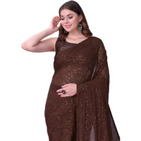 EKASYA Women Georgette With Sequence Ready to Wear Saree (E2052) (Brown)