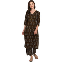 FIORRA Women's Mahendi Green Cotton Kurta with Palazzo Pant SET0024-S