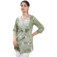 Sanisa Women's Rayon Chikankari Embroidery Short Length Straight Kurti (479K282N-M_Pista Green)