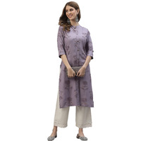Stylum Women's Floral Printed Rayon Straight Kurta (DOLLYIRIS36_Iris, S)