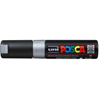 Uniball Posca PC-8K Bold Point Chisel Shaped Paint Marker Pen | Non Toxic & Bleed Proof Ink | For Rocks Painting, Fabric, Wood, Canvas, Ceramic, Scrapbooking, DIY Crafts | Silver Ink, Pack of 1