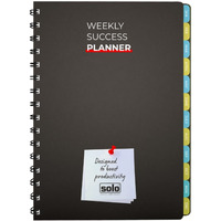 SOLO A5 Weekly Success Planner Diary, Hard Back Cover Journal for 53 Weeks Undated 80GSM Notebook with Re-Attachable Monthly Calendars, Helps to Schedule Your Day, Manage To-Do List & Goals Tracker
