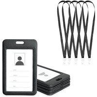 GLUN Black Vertical Plastic ID Card Holder Case Open Case with 5 Black Premium Straps, Double Sides Visible, Unisex ID Card Holder Case for Office, School and Colleges Pack of 5