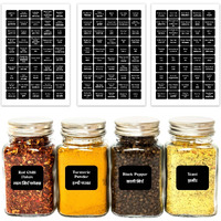 CLICKEDIN Label Set, White Text on Black Vinyl Waterproof Label Sticker with Removable Adhesive - Fits on Round, Square and Rectangle Glass Jars (Pack of 3 Sheets - 150 pcs)