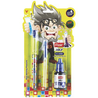 FLAIR Inky Series Classic Liquid Ink Fountain Pen Blister Pack | Easy Refilling With Jumbo Tube For Longer Writing | Cute & Stylish Pen For Kids Girls Boys Students Teens Gifts | Blue Ink, Pack Of 3