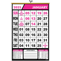 ESCAPER 2025 Wall Calendar Hanging for Home & Office Use, Office Wall Calendar 2025 Hanging, Home Wall Calendar Hanging, Indian Holidays Mentioned, Appointment Planning (Pink, 1 Qty)