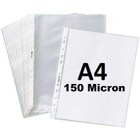 True-Ally 150 Micron A4 Waterproof Transparent Document Leaf/Sleeve Sheet Protector Pack of 50 Sheets Top Loading, Clear, Reinforced 11-Hole, Acid-Free, Archival Safe for Documents and Photos (Pack of 50)