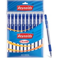 Reynolds CHAMP BP 10 CT BAG - BLUE | Ball Point Pen Set With Comfortable Grip | Pens For Writing | School and Office Stationery | Pens For Students | 0.7 mm Tip Size
