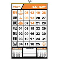ESCAPER 2025 Wall Calendar Hanging for Home & Office Use, Office Wall Calendar 2025 Hanging, Home Wall Calendar Hanging, Indian Holidays Mentioned, Appointment Planning (Orange, 1 Qty)
