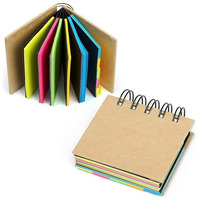 GLUN 7x5cm Multicolored Self-Stick Note Pads, Fluorescent Paper Sticky Notes with Spiral Binding Portable Page with Markers Index Tabs, Home, Office, School Bookmarks Pack of 2 (Spiral Notepad B)