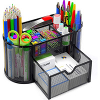 YAJNAS Bileder Metal Stationery Items Organizer for Office and Home Table Top Pen Pencil Holder | Desk Organiser Or Study, Makeup, Remote, Kitchen (9 Compartment)