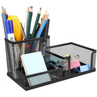 YAJNAS Bileder Metal Stationery Items Organizer for Office and Home Table Top Pen Pencil Holder | Desk Organiser Or Study, Makeup, Remote, Kitchen (3 - Compartment)
