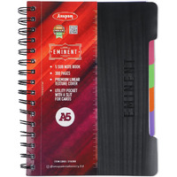 Anupam Eminent 5 Subject Notebook A5, 70 GSM, 150 Sheets (300 Pages), College Ruled Spiral Notebook with One Pocket, Movable Dividers, Front/Back Plastic Covers, Multi Subject Notebook | 14 cm x 21 cm
