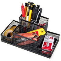 YAJNAS Bileder Metal Stationery Items Organizer for Office and Home Table Top Pen Pencil Holder | Desk Organiser Or Study, Makeup, Remote, Kitchen (4 Compartment)