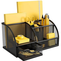 YAJNAS Bileder Metal Stationery Items Organizer for Office and Home Table Top Pen Pencil Holder | Desk Organiser Or Study, Makeup, Remote, Kitchen (7 Compartment)