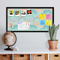 ArtzFolio Vintage Cloudy | Bulletin Board Notice Pin Board | Vision Soft Board Combo with Thumb Push Pins & Sticky Notes | Black Frame | 24 x 12 inch (61 x 30 cms)