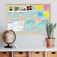 ArtzFolio Vintage Cloudy | Bulletin Board Notice Pin Board | Vision Soft Board Combo with Thumb Push Pins & Sticky Notes | Natural Brown Frame | 36 x 24 inch (91 x 61 cms)