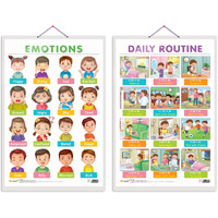 Set of 2 EMOTIONS and DAILY ROUTINE Early Learning Educational Charts for Kids | 20"X30" inch |Non-Tearable and Waterproof | Double Sided Laminated | Perfect for Homeschooling, Kindergarten and Nursery Students
