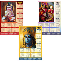 ESCAPER Shree Krishna Wall Calendar 2025 (45 x 30 cm) - Radha Krishna Wall Decor, Laddu Gopal Photo, Bal Krishna Wall Calendar 2025, Religious Wall Calendar 2025, Bal Gopal Photo (Combo Pack of 3 Wall Calendar 2025