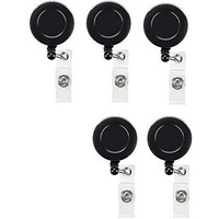 FEDUS I.D. Card Retractable Holder Badge Yo Yo Clip [Pack of 5] (Black)