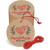 Clickedin - 50 Pieces "Handmade with Love" Tags, Brown Craft Tags for Best for Order Packaging,