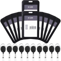 GLUN Black Plastic ID Card Holder with Black Oval Yoyo Retractable Reel ID Card Holder for Office,School, Collage and Factories Pack of 10