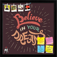 ArtzFolio Believe in Your Dreams | Bulletin Board Notice Pin Board | Vision Soft Board Combo with Thumb Push Pins & Sticky Notes | Black Frame | 12 x 12 inch (30 x 30 cms)