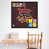 ArtzFolio Believe in Your Dreams | Bulletin Board Notice Pin Board | Vision Soft Board Combo with Thumb Push Pins & Sticky Notes | Black Frame | 28 x 28 inch (71 x 71 cms)