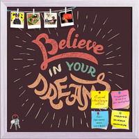 ArtzFolio Believe in Your Dreams | Bulletin Board Notice Pin Board | Vision Soft Board Combo with Thumb Push Pins & Sticky Notes | White Frame | 24 x 24 inch (61 x 61 cms)