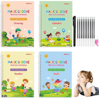 Eclet Magic Book for Kids, Sank Magic Practice Copybook, (4 Book+10 Refill+1 Pen+1 Grip) Number Tracing Book for Pre-Schoolers with Pen, Magic Calligraphy Copybook Set Writing Tool for Kids(E)