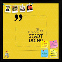 ArtzFolio Stop Dreaming Start Doing D2 | Bulletin Board Notice Pin Board | Vision Soft Board Combo with Thumb Push Pins & Sticky Notes | Black Frame | 16 x 16 inch (41 x 41 cms)