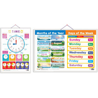 Set of 2 TIME and MONTHS OF THE YEAR AND DAYS OF THE WEEK Early Learning Educational Charts for Kids | 20"X30" inch |Non-Tearable and Waterproof | Double Sided Laminated | Perfect for Homeschooling, Kindergarten and Nursery Students