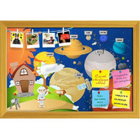 ArtzFolio Astronaut & Planet System | Bulletin Board Notice Pin Board | Vision Soft Board Combo with Thumb Push Pins & Sticky Notes | Golden Frame | 23.5 x 16 inch (60 x 41 cms)