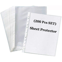 GreatDio 200 Pcs Transparent A4 Size Document Sleeves Leaf Waterproof Clear Sheet Protector 11 Holes Punched Ring Files (150 Micron)