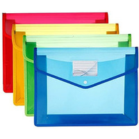 FEDUS multicolor Document Envelope Folder,File Storage Bag with Snap Button Transparent Plastic file for document File Holder/Document Folder for Certificate Legal Document Organizer,Pack of 4