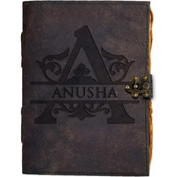 DI - KRAFT Handcrafted Personalised Leather Diary Anusha Printed Notebook with 200 Unruled Pages for Office and Personal Use (A5)