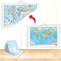 SMALL - 100 AUSTRALIA POLITICAL OUTLINE FOR SCHOOL and 2 IN 1 WORLD POLITICAL AND PHYSICAL Chart IN ENGLISH | set of 2