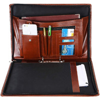 GreatDio Leatherette Material Professional File Folders for Certificates, Documents Holder with Adjustable Handles and 2 Rings and 20 Leafs. Size: FS | Color:Brown