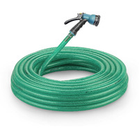 Garbnoire 15 Meter 0.5 inch PVC Heavy Duty Braided Green Garden Pipe | Lightweight, Durable & Flexible Garden Hose with Garden Accessories Like Hose Connector, Clamps & Water Gun (15M (49.2 Feet))
