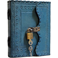 Habeeb Bags Antique Handmade Leather Bound Journal Regular Diary/Personal Organiser Memoir For Men And Women With Lock And Key (Ocean Blue), 200 Pages