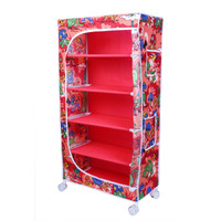 Little One S | 5 Shelves Baby Foldable Wardrobe | Jungle Red (Made In India) - Fabric