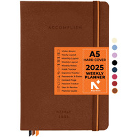 Product image NEORAH - A5 2025 DATED WEEKLY PLANNER - Accomplish - Includes Yearly | Monthly | Weekly + Notes Layout with 12 Month Budget Tracker | Habit Tracker Wheel | Gratitude Journal | Track Goals - Accomplishments | Things to Do | Passion | Password Log | Track Birthday Anniversary | Extra Notes | 2025 Productivity Planner Diary with Dates - Planner for Work & Study (Size 21.0 x 14.8cm) | Dated Weekly Planner-HARDCOVER | (Brown) [STICKERS SOLD SEPERATELY]